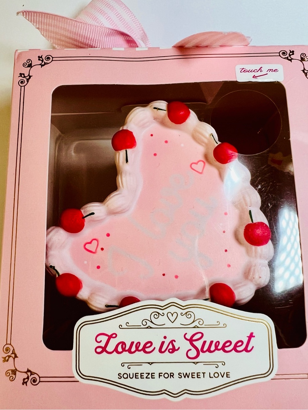 Pink Heart Cake Squeeze Toy I Love You Icing Cherries Stress Relief Exercise